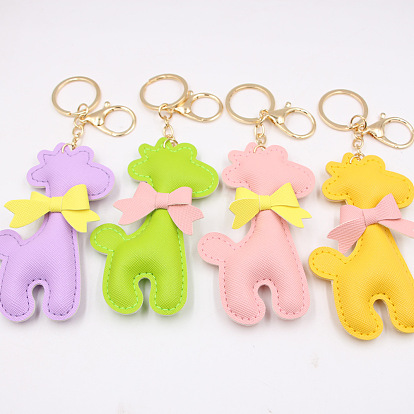 Cute Bow PU Leather Giraffe Keychain for Women's Wallet, Phone and Bag