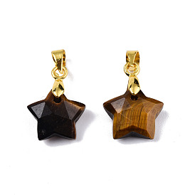 Gemstone Charms, with Golden Plated Brass Findings, Faceted Star