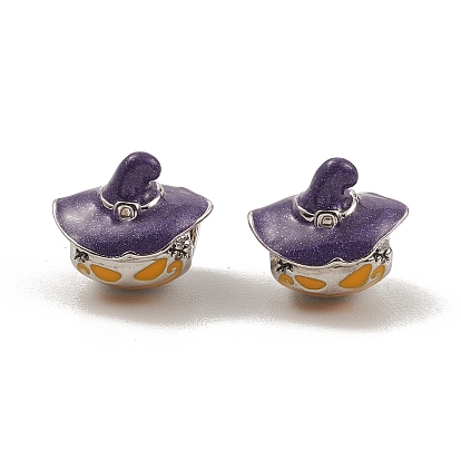 Alloy Eeamel European Beads, Large Hole Beads, Halloween Pumpkin with Witch Hat