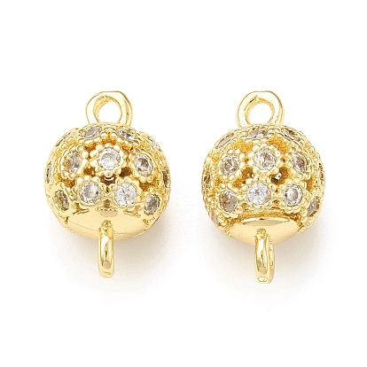 Brass Micro Pave Clear Cubic Zirconia Connector Charms, Hollow Round Links