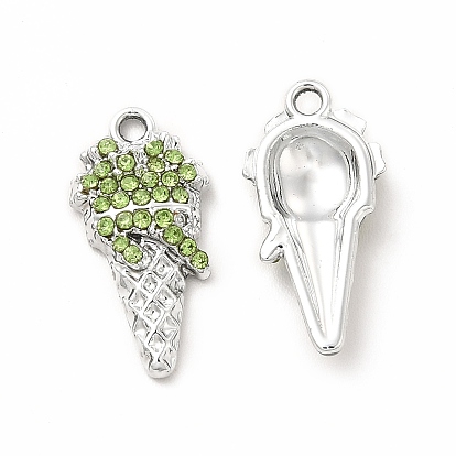 Colgantes de diamantes de imitación de aleación ecológica con revestimiento en rack, encanto de cono de helado