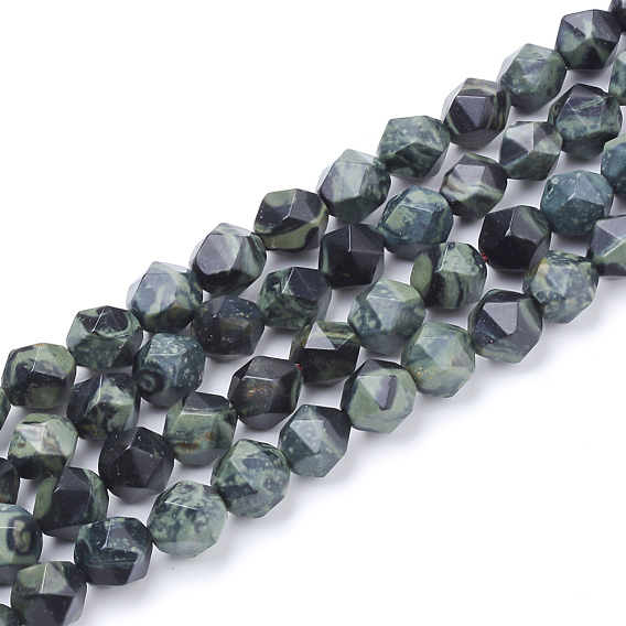 Natural Kambaba Jasper Beads Strands, Star Cut Round Beads, Faceted