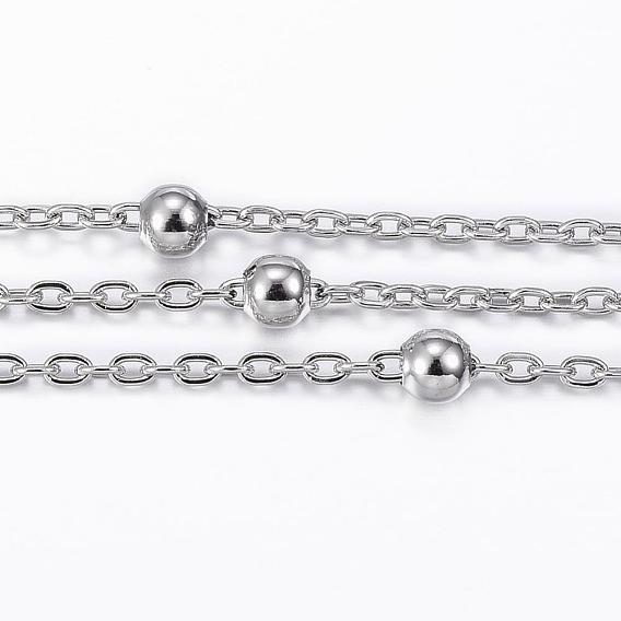 Placage ionique (ip) 304 chaînes porte-câbles en acier inoxydable, chaînes satellites, avec des perles rondes en acier, soudé, avec bobine, Ovale Plat