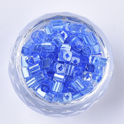 6/0 Glass Seed Beads, Transparent Colours Luster, Square Hole, Cube