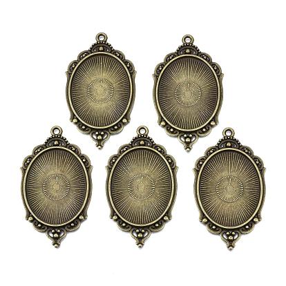 Tibetan Style Alloy Pendant Cabochon Settings, Cadmium Free & Lead Free, Oval, Tray: 40x30mm, 65x37x2.5mm, Hole: 2.5mm, about 99pcs/1000g