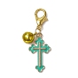 Cross Alloy Enamel Pendants Decorations, with Alloy Lobster Claw Clasps and Brass Bell Charm