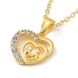 Alloy with Clear Cubic Zirconia Pendant Necklace for Women, Heart with Smiling Face Pattern