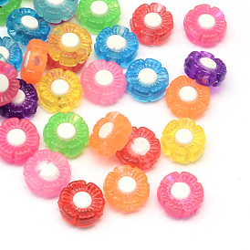 Transparent Flower Acrylic Beads, Bead in Bead, 9~10x10x4mm, Hole: 2mm, about 1960pcs/500g