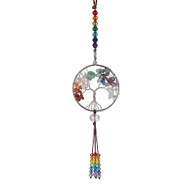 7 decoración colgante con chip de piedras preciosas de chakra, adorno del árbol de la vida con cuentas de vidrio con borlas
