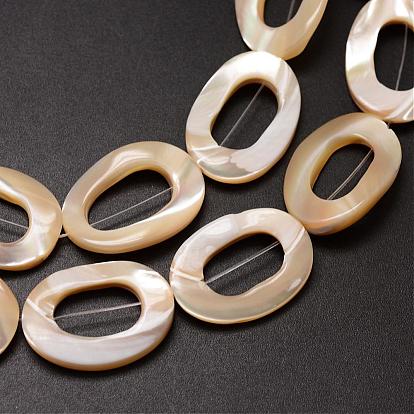 Natural Trochid Shell/Trochus Shell Beads Strands, Oval, 25x18x3~4mm, Hole: 1mm, about 16pcs/strand, 15.75 inch
