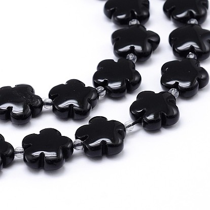 Natural Black Onyx Flower Bead Strands, Dyed & Heated