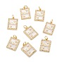 Brass Micro Pave Clear Cubic Zirconia Pendants, with Enamel and Jump Rings, Rectangle with Word Mama