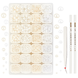 2 cabochons de perles imitation plastique abs et perles sans trou, avec 2 crayons pointillés en strass et 304 pincettes en acier inoxydable