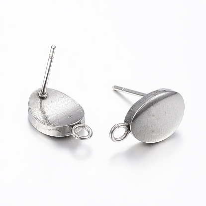304 Stainless Steel Stud Earring Findings, with Loop, Egg Shape
