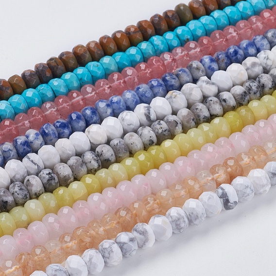 Brins de perles pierres fines naturelles , facette, rondelle, 8x5mm, Trou: 1mm