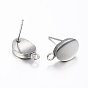 304 Stainless Steel Stud Earring Findings, with Loop, Egg Shape