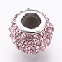 304 Stainless Steel European Beads, Large Hole Beads, with Rhinestone, Rondelle