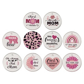 Mother's Day Opaque Acrylic Pendants, Flat Round with Word