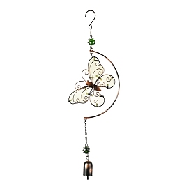 Luminous Iron Wind Chimes, Small Wind Bells Handmade Glass Pendants, Butterfly