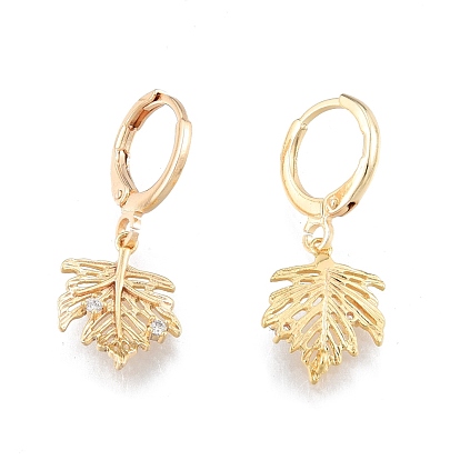 Boucles d'oreilles à levier pendantes en feuille de zircone cubique transparente, bijoux en laiton pour femmes, sans cadmium et sans nickel et sans plomb