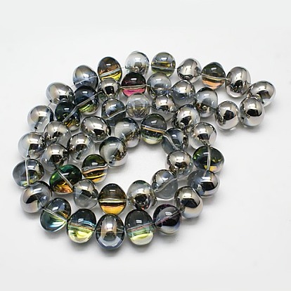 Granos ovales de cristal de cristal medio chapado en hebras, 13x16 mm, agujero: 1 mm, sobre 49 unidades / cadena, 25.1 pulgada