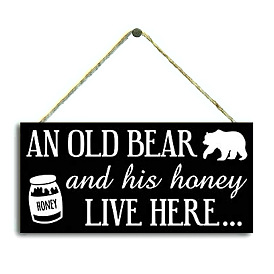 Bear & Honey Jar Pattern Wall Hanging Sign, Wood Pendant Decorations, with Hemp Rope, for Wall Ornaments
