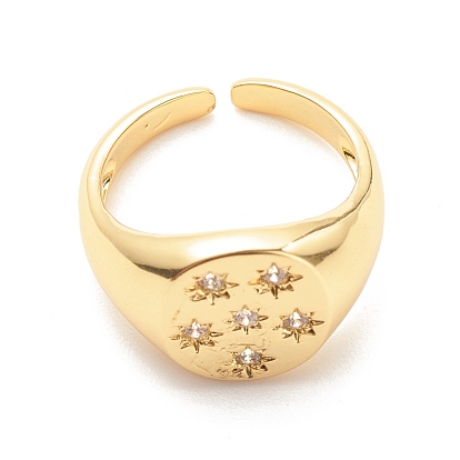 Anillo de estrella con circonita cúbica transparente, anillo abierto de sello para mujer, sin plomo y cadmio