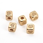 Brass Micro Pave Clear Cubic Zirconia Beads, Cube with Heart