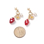 Boucles d'oreilles pendantes en perle naturelle et alliage d'émail fleur et fraise au chalumeau, boucles d'oreilles longues en laiton pour femmes