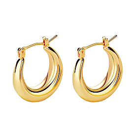 Boucles d'oreilles en or épais sans allergie pour femmes, bijoux d'oreilles en cuivre avec grand cerceau plaqué or véritable