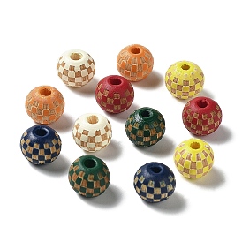 Wood Laser Engraved Tartan Beads, Round, Dyed, for DIY Craft