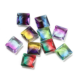 Glass Cabochons, Pointed Back, Faceted, Square
