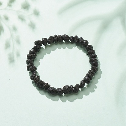 Natural Lava Rock Nugget Beaded Stretch Bracelet, Essential Oil Gemstone Jewelry for Women