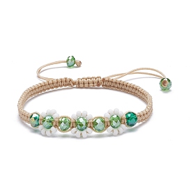 Flower Shape Braided Bead Bracelet, Bling Glass Beads Adjustable Bracelet for Women