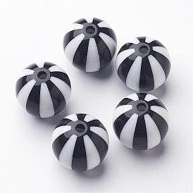 Bande colorée perles acryliques de bubblegum trapu, ronde, noir et blanc, 19x18mm, Trou: 3mm