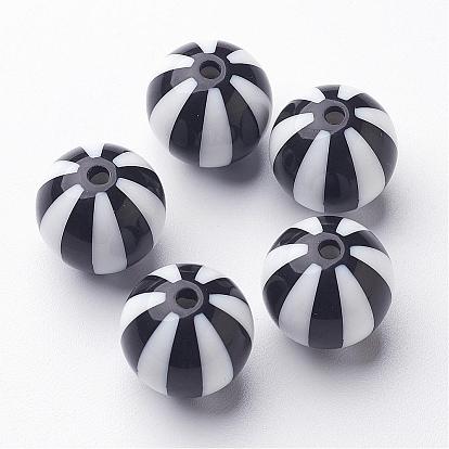 Colorful Stripe Chunky Bubblegum Acrylic Beads, Round, Black & White, 19x18mm, Hole: 3mm
