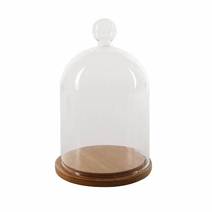 Couvercle de dôme en verre transparent en forme de diamant/coeur/animal/boule ronde, vitrine décorative, cloche cloche terrarium avec base en bambou