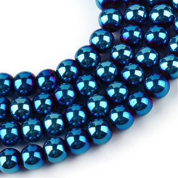 Plaquent verre transparent perles brins, ronde, 7.5x8.5mm, Trou: 1mm, Environ 104 pcs/chapelet, 30.3 pouce