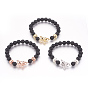 Stretch Bracelets, with Long-Lasting Plated Electroplated Natural Lava Rock, Natural Lava Rock and Brass Cubic Zirconia Beads, Butterfly