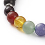 Chakra bijoux, bracelets extensibles en perles de bois naturel, avec des perles de pierres précieuses naturelles et 304 des perles d'espacement en acier inoxydable, ronde