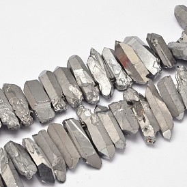 Electroplated  Natural Quartz Crystal Beads Strands, Nuggets, Tusk Shape, 7~9x18~26mm, Hole: 1mm, about 46pcs/strand, 16 inch