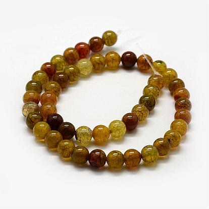 Natural Dragon Veins Agate Beads Strands, Dyed & Heated, Round