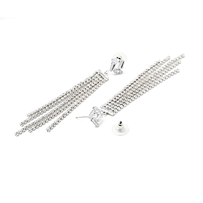 Длинные серьги-гвоздики с кисточками из прозрачного кубического циркония и кристаллов страз, латунные серьги с 925 булавками из стерлингового серебра для женщин