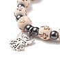 Bracelet extensible en perles de bois et d'hématite synthétique avec breloques en alliage d'ange, bijoux religieux pour femmes