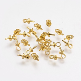 Brass Peg Bails Pendants, For Half Drilled Beads, Long-Lasting Plated, Real Gold-Filed
