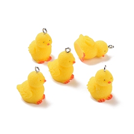 Opaque Resin Pendants, with Platinum Tone Iron Loops, Duck Charm