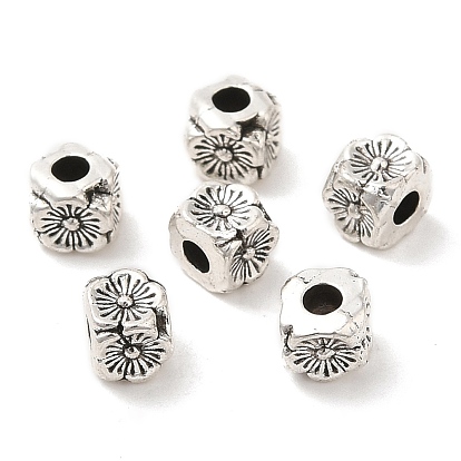 Tibetan Style Alloy Beads, Cadmium Free & Lead Free, Cube with Flower Pattern