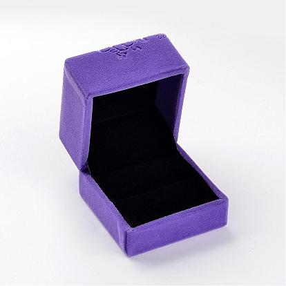 Square Velvet Ring Boxes, Flower Pattern, Jewelry Gift Boxes, 6x6x5cm