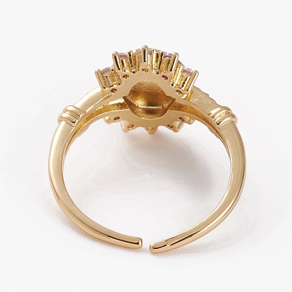 Latón micro pavé claro anillos de brazalete de circonio cúbico, anillos abiertos, larga duración plateado, oval con virgen maría