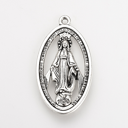Pendentifs en alliage de style tibétain, médaille miraculeuse, 1830 la vierge Marie bienheureuse, sans cadmium et sans plomb, ovale